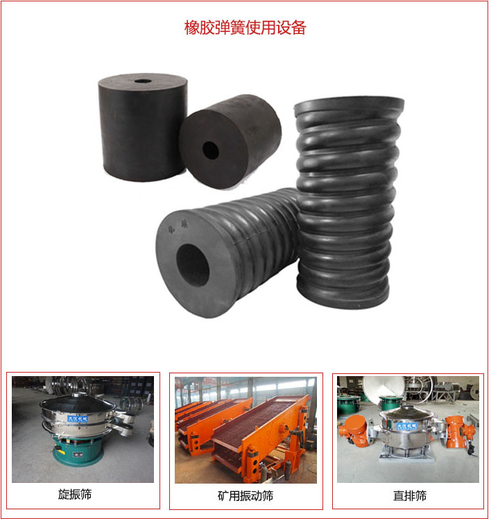 橡膠彈簧適用設(shè)備：旋振篩，礦用振動篩，直排篩等