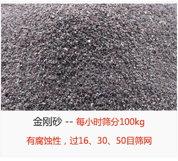 篩分金剛砂每小時100kg，有腐蝕性，過16、30、50目篩網