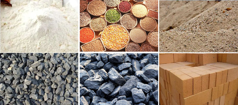 風(fēng)冷式直線振動(dòng)篩可篩分物料有：耐火材料，糧食，沙土，石子等。