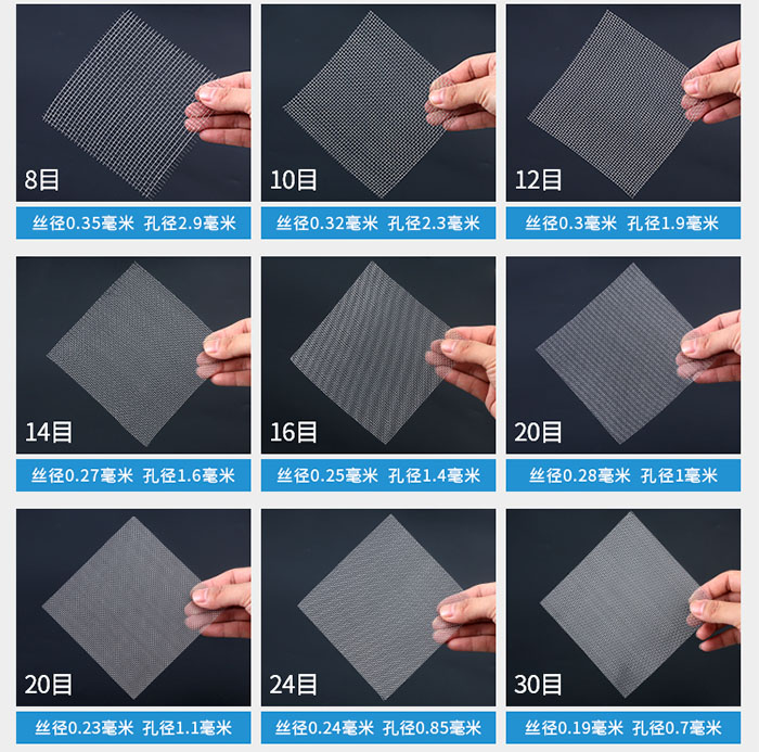 8目-30目金屬絲編織網(wǎng)對(duì)應(yīng)的絲徑，孔徑圖片展示