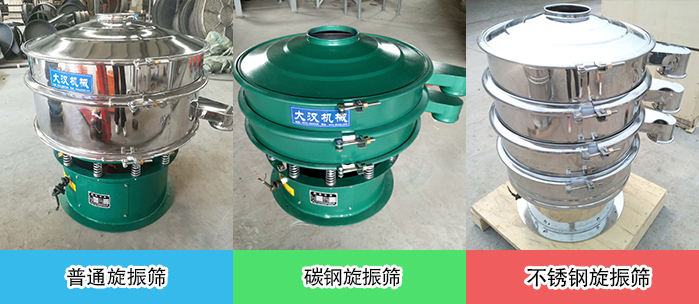 醫(yī)藥振動篩常見材質(zhì)展示：碳鋼＋不銹鋼，不銹鋼，碳鋼等材質(zhì)展示