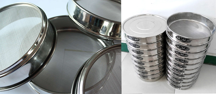 標(biāo)準(zhǔn)土壤篩，篩框與篩網(wǎng)展示圖。